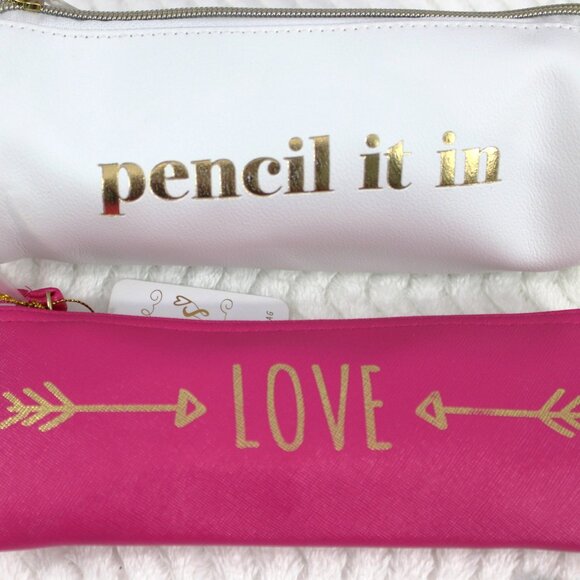 Set of 2 Cosmetic or Pencil Pouches – “Pencil It In” (White) & “Love” (Hot Pink) - Picture 1 of 5